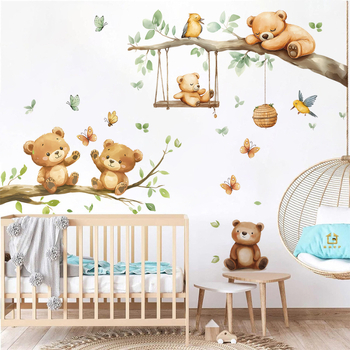 Αυτοκόλλητο τοίχου – Καρτούν αρκουδάκι σε κλαδί, αυτοκόλλητο, αδιάβροχο, PVC, 1 τεμάχιο, για σαλόνι, υπνοδωμάτιο και είσοδο