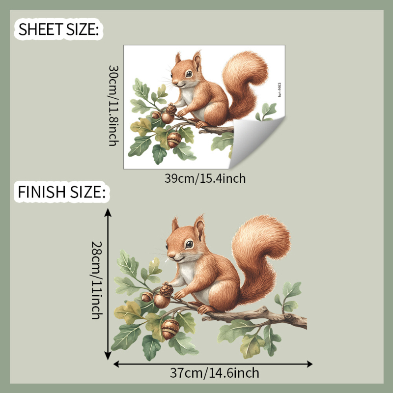 Αυτοκόλλητο τοίχου από PVC με χαριτωμένο ζωγραφισμένο σκίουρο και κλαδιά για σαλόνι, υπνοδωμάτιο και είσοδο – καρτούν, επίπεδη σχεδίαση – 1 τεμάχιο