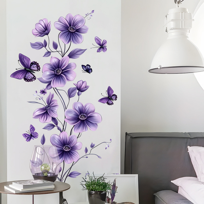 PVC αυτοκόλλητο τοίχου με φυτικά λουλούδια, αδιάβροχο, για σαλόνι και υπνοδωμάτιο, μοντέρνος μινιμαλιστικός σχεδιασμός διακόσμησης