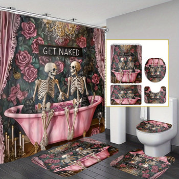 Kúpeľňový 4-dielny set s protišmykovou podložkou, polyesterový materiál, moderný minimalistický štýl, potlačený vzor, potlač loga