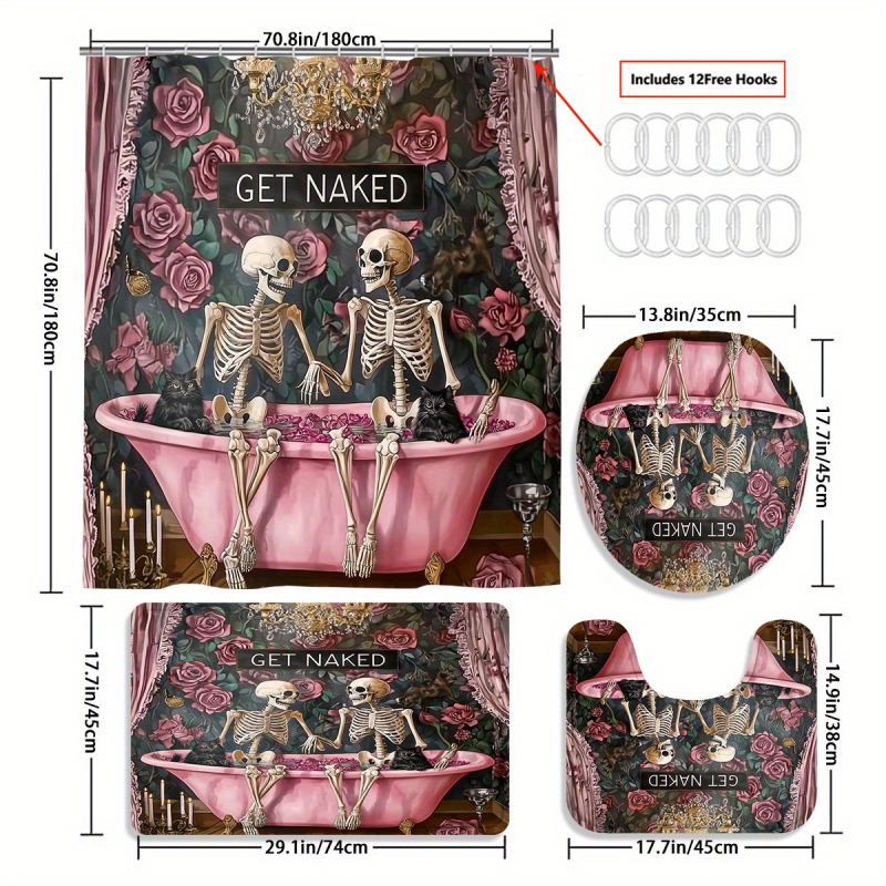 Kúpeľňový 4-dielny set s protišmykovou podložkou, polyesterový materiál, moderný minimalistický štýl, potlačený vzor, potlač loga