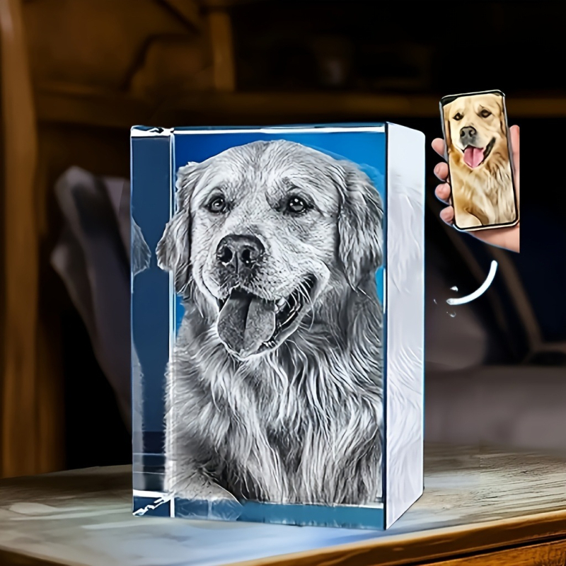 Personalizirana 3D kristalna kocka s izrezbarenim drvenim postoljem, noćna svjetiljka