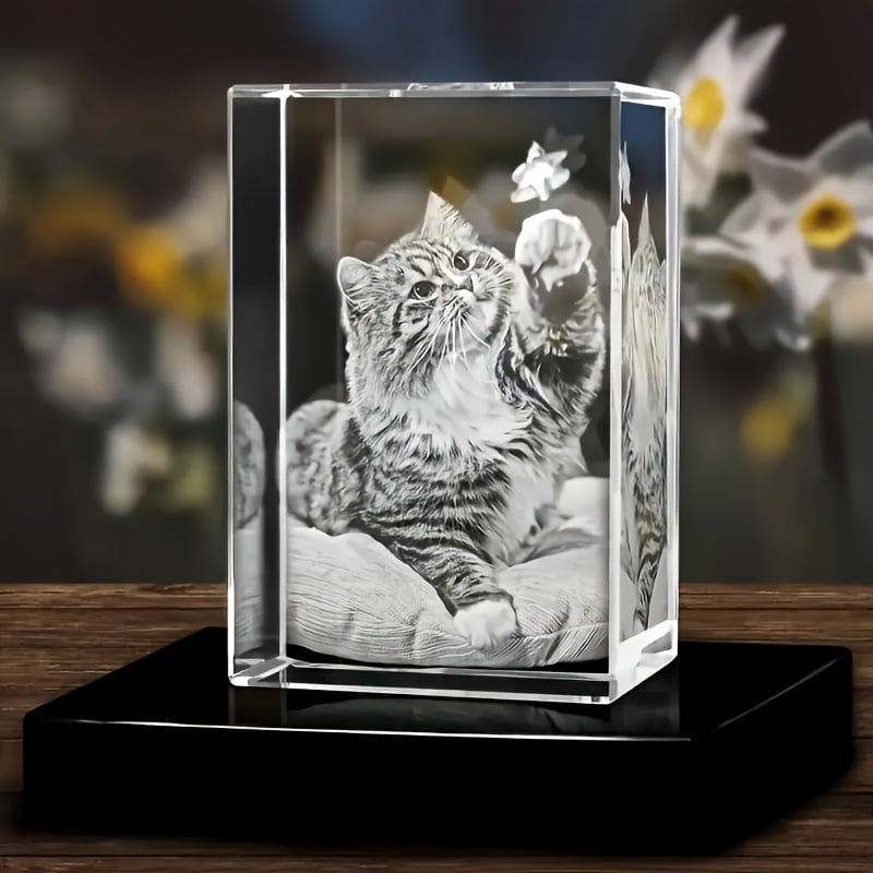 Personalizirana 3D kristalna kocka s izrezbarenim drvenim postoljem, noćna svjetiljka