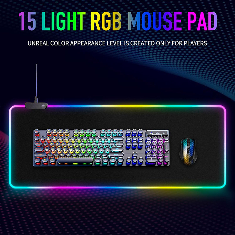 LED RGB spēļu peles paliktnis, auduma virsma, vienpusīgs, logotipa druka, OEM pielāgošana