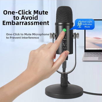 USB stolný mikrofón pre počítač, model Me6p, navrhnutý pre hranie, monitorovanie a nahrávanie; frekvenčný rozsah 30 Hz–15 kHz, SNR ≥ 75 dB