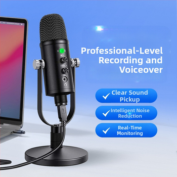 USB stolný mikrofón pre počítač, model Me6p, navrhnutý pre hranie, monitorovanie a nahrávanie; frekvenčný rozsah 30 Hz–15 kHz, SNR ≥ 75 dB