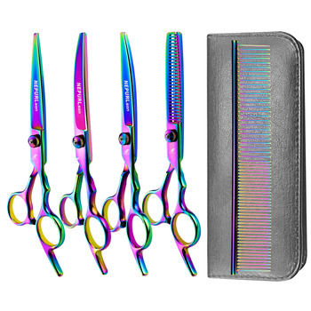 Nožnice na starostlivosť o domáce zvieratá, sada 4 kusov, PK nerezová oceľ, s hustými zubami, pre krásu