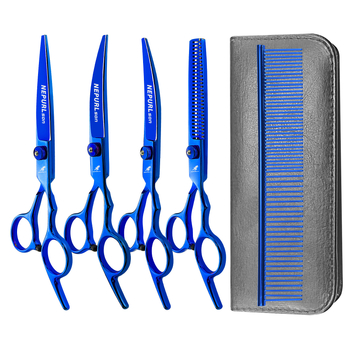 Nožnice na starostlivosť o domáce zvieratá, sada 4 kusov, PK nerezová oceľ, s hustými zubami, pre krásu
