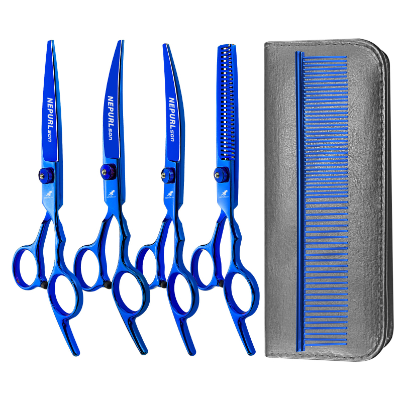 Nožnice na starostlivosť o domáce zvieratá, sada 4 kusov, PK nerezová oceľ, s hustými zubami, pre krásu