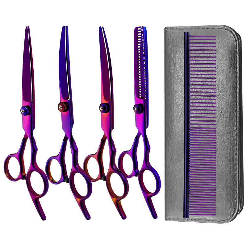 Nožnice na starostlivosť o domáce zvieratá, sada 4 kusov, PK nerezová oceľ, s hustými zubami, pre krásu