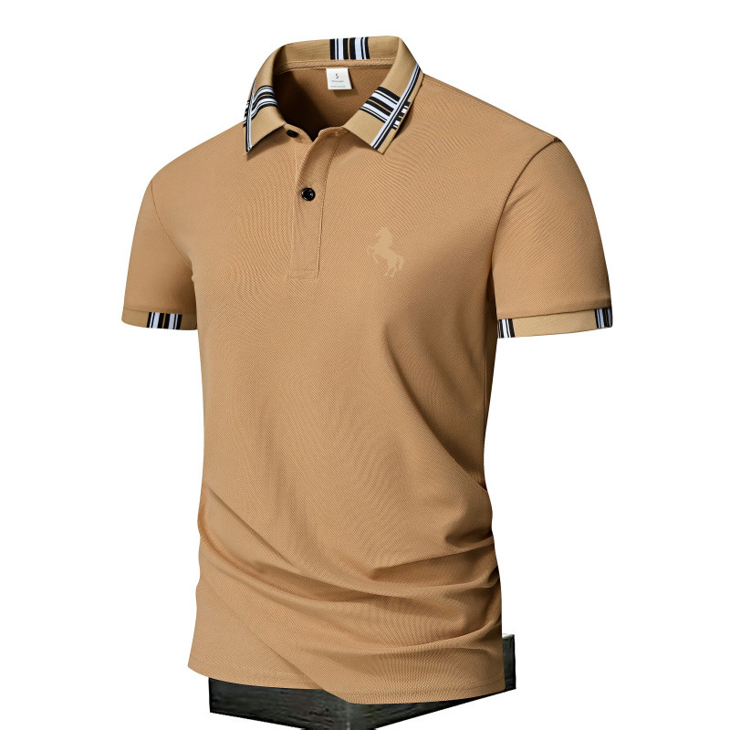 Мъжко поло с геометричен принт, обърната яка, къси ръкави, тесен силует