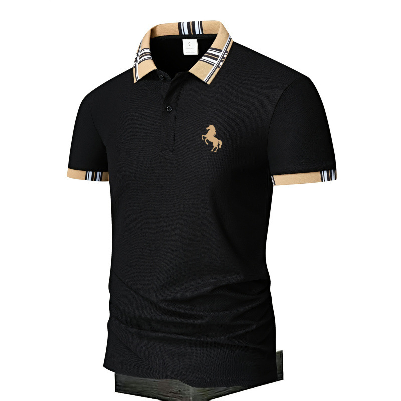 Мъжко поло с геометричен принт, обърната яка, къси ръкави, тесен силует