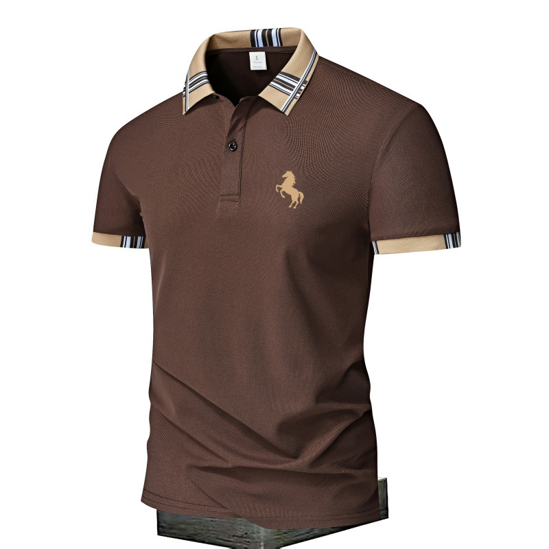 Мъжко поло с геометричен принт, обърната яка, къси ръкави, тесен силует