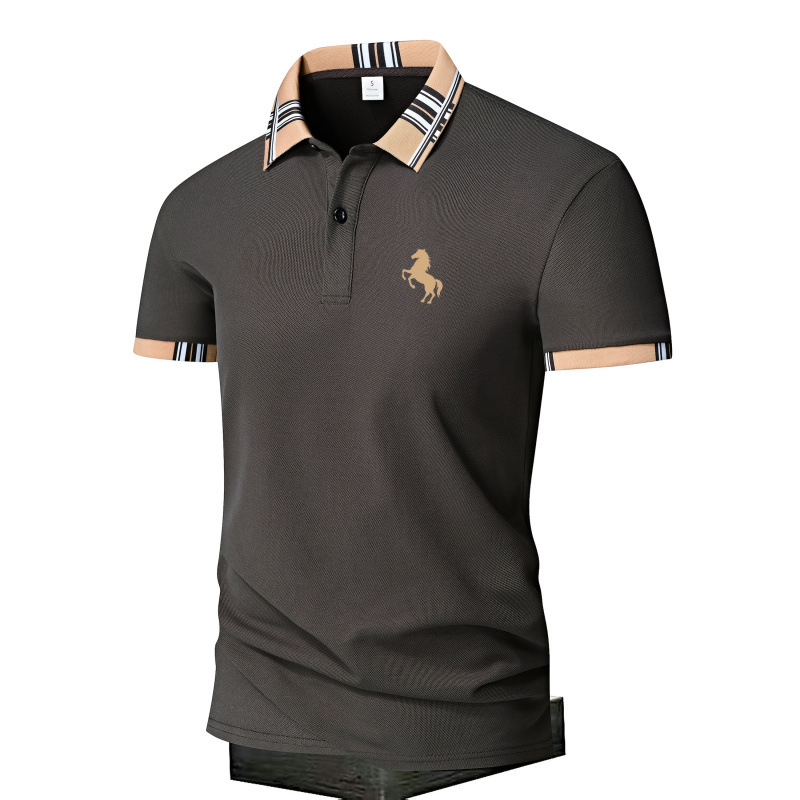 Мъжко поло с геометричен принт, обърната яка, къси ръкави, тесен силует