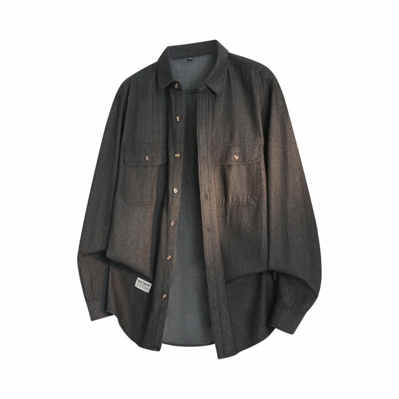 Pánska voľná džínová košeľa s dlhým rukávom, oversize strih, s vreckom, 71-80% bavlna, 30s tkanina, zmes polyesteru-bavlny, jeseň 2025