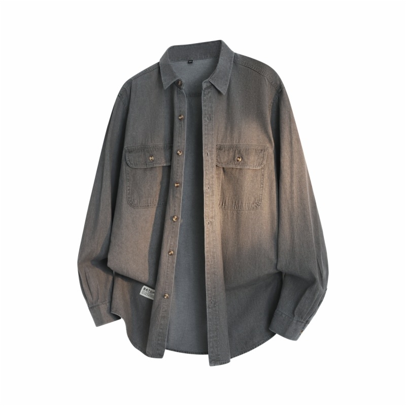 Pánska voľná džínová košeľa s dlhým rukávom, oversize strih, s vreckom, 71-80% bavlna, 30s tkanina, zmes polyesteru-bavlny, jeseň 2025