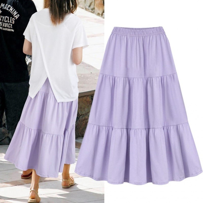 Volanų midi sijonas su lotoso lapų siuvimu, medvilnės mišinio audinys, 90–95% medvilnės, 2023 m. pavasaris