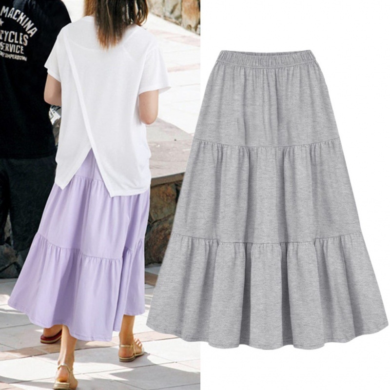 Volanų midi sijonas su lotoso lapų siuvimu, medvilnės mišinio audinys, 90–95% medvilnės, 2023 m. pavasaris