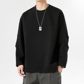 Памучен пуловер за мъже, свободен силует, дълги ръкави, кръгло деколте