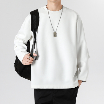 Памучен пуловер за мъже, свободен силует, дълги ръкави, кръгло деколте