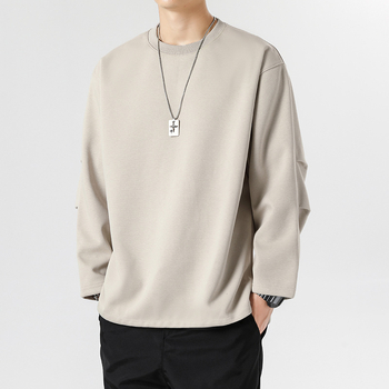Памучен пуловер за мъже, свободен силует, дълги ръкави, кръгло деколте
