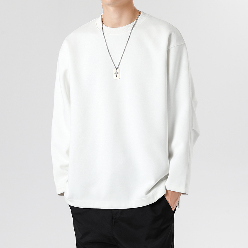 Памучен пуловер за мъже, свободен силует, дълги ръкави, кръгло деколте