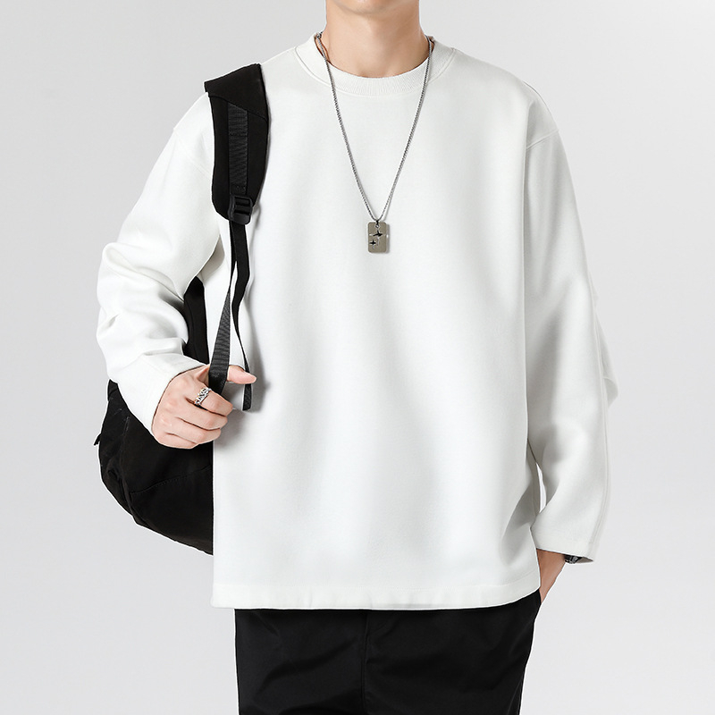 Памучен пуловер за мъже, свободен силует, дълги ръкави, кръгло деколте