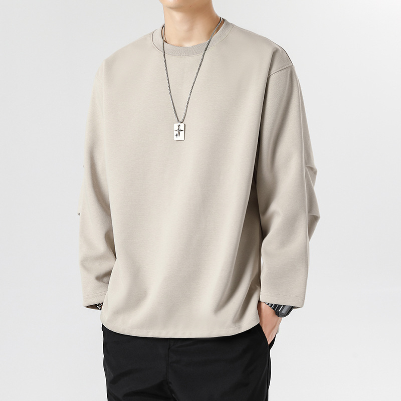 Памучен пуловер за мъже, свободен силует, дълги ръкави, кръгло деколте