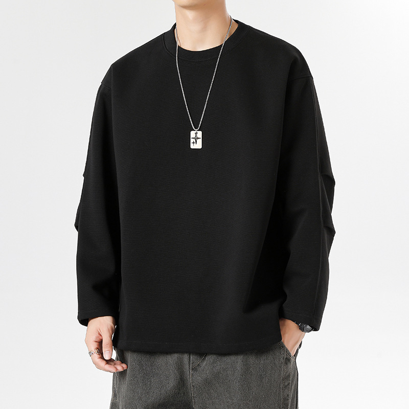 Памучен пуловер за мъже, свободен силует, дълги ръкави, кръгло деколте