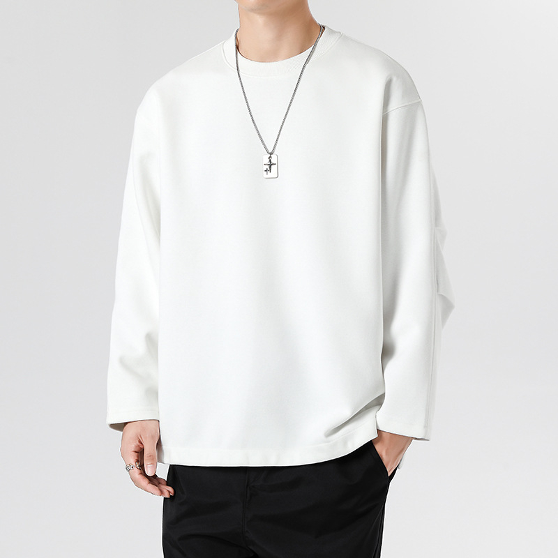 Памучен пуловер за мъже, свободен силует, дълги ръкави, кръгло деколте