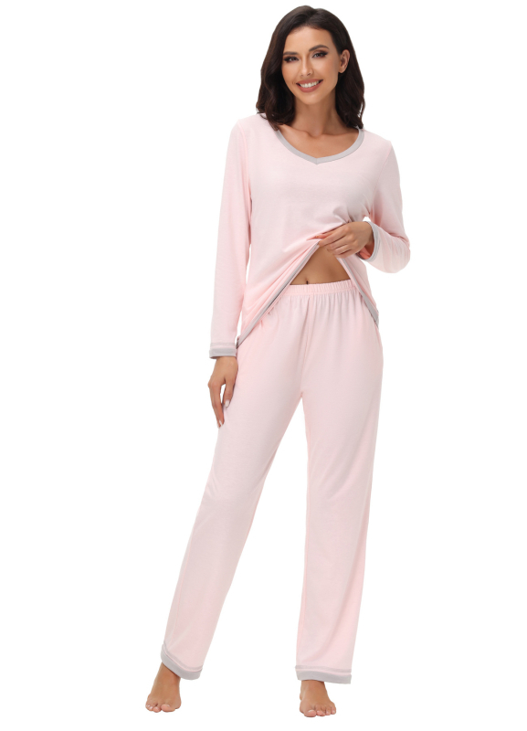 Dámsky pyžamový set, dva kusy, dlhý rukáv, dlhé nohavice, okrúhly výstrih, bavlnená látka, stredná hmotnosť