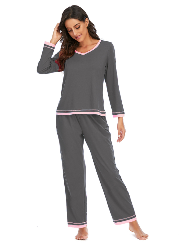 Dámsky pyžamový set, dva kusy, dlhý rukáv, dlhé nohavice, okrúhly výstrih, bavlnená látka, stredná hmotnosť