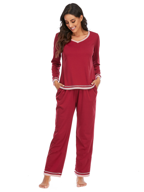 Dámsky pyžamový set, dva kusy, dlhý rukáv, dlhé nohavice, okrúhly výstrih, bavlnená látka, stredná hmotnosť