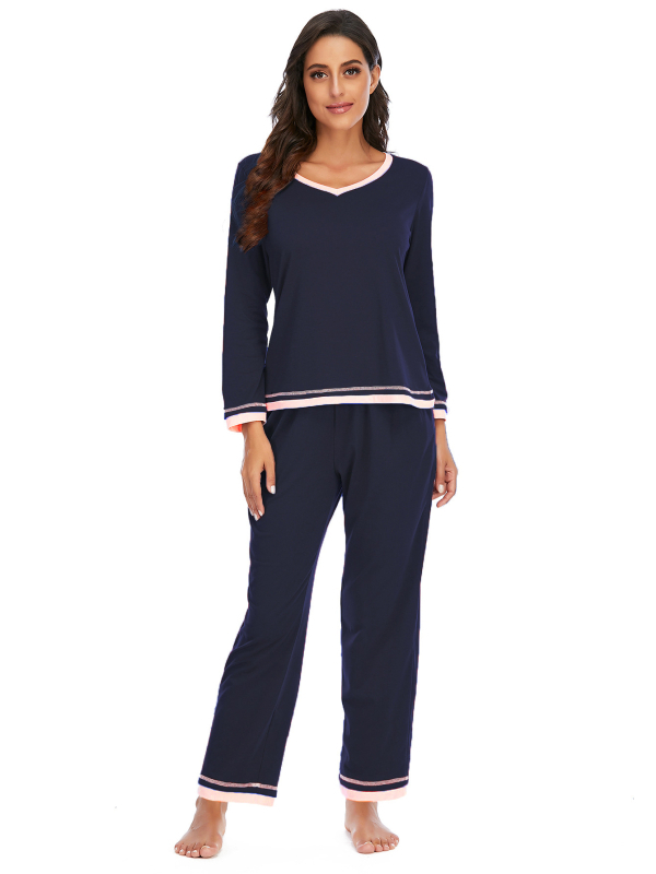 Dámsky pyžamový set, dva kusy, dlhý rukáv, dlhé nohavice, okrúhly výstrih, bavlnená látka, stredná hmotnosť