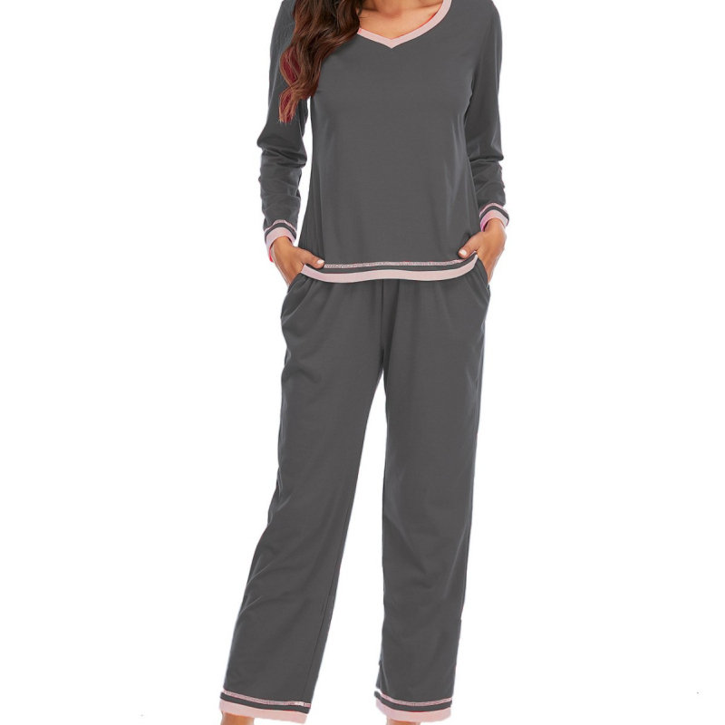 Dámsky pyžamový set, dva kusy, dlhý rukáv, dlhé nohavice, okrúhly výstrih, bavlnená látka, stredná hmotnosť