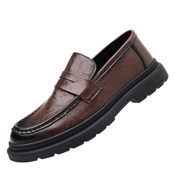 Férfi bőr loaferek – lélegző slip-on, gumitalp, kerek orr, alacsony, tömzsi sarok, őszi retro stílus