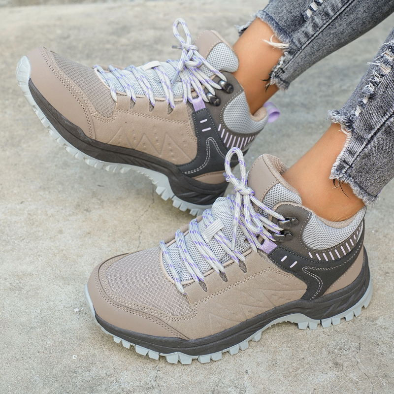 Παπούτσια πεζοπορίας - Χειμερινά υψηλού ύψους, αδιάβροτα, αντιολισθητικά, Unisex; Άνω μέρος: Faux Suede/PU/Oxford Cloth; Εσωτερικό: Δίκτυο; Σόλα: TPR; Κατασκευή: Κολλητά; Κλείσιμο: Κορδόνια στην πρόσοψη