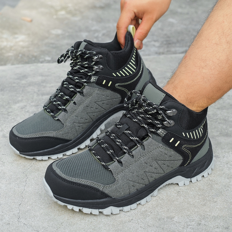 Παπούτσια πεζοπορίας - Χειμερινά υψηλού ύψους, αδιάβροτα, αντιολισθητικά, Unisex; Άνω μέρος: Faux Suede/PU/Oxford Cloth; Εσωτερικό: Δίκτυο; Σόλα: TPR; Κατασκευή: Κολλητά; Κλείσιμο: Κορδόνια στην πρόσοψη