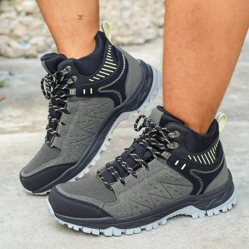 Παπούτσια πεζοπορίας - Χειμερινά υψηλού ύψους, αδιάβροτα, αντιολισθητικά, Unisex; Άνω μέρος: Faux Suede/PU/Oxford Cloth; Εσωτερικό: Δίκτυο; Σόλα: TPR; Κατασκευή: Κολλητά; Κλείσιμο: Κορδόνια στην πρόσοψη