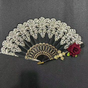 Διπλούμενος ανεμιστήρας με δαντελένο σχέδιο Λολίτα, ρετρό παλάτι στυλ, πλαστικός σκελετός | Κωδικός προϊόντος F8756jsjj95stm