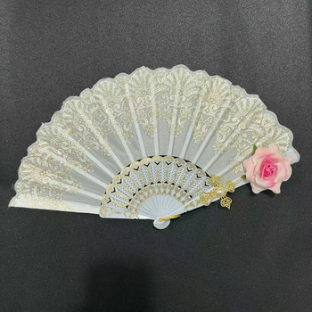 Διπλούμενος ανεμιστήρας με δαντελένο σχέδιο Λολίτα, ρετρό παλάτι στυλ, πλαστικός σκελετός | Κωδικός προϊόντος F8756jsjj95stm