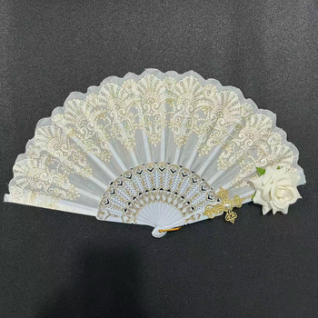 Διπλούμενος ανεμιστήρας με δαντελένο σχέδιο Λολίτα, ρετρό παλάτι στυλ, πλαστικός σκελετός | Κωδικός προϊόντος F8756jsjj95stm