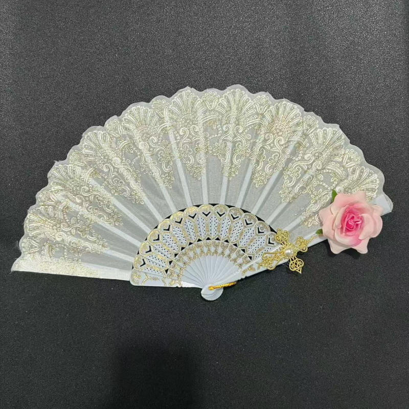 Διπλούμενος ανεμιστήρας με δαντελένο σχέδιο Λολίτα, ρετρό παλάτι στυλ, πλαστικός σκελετός | Κωδικός προϊόντος F8756jsjj95stm