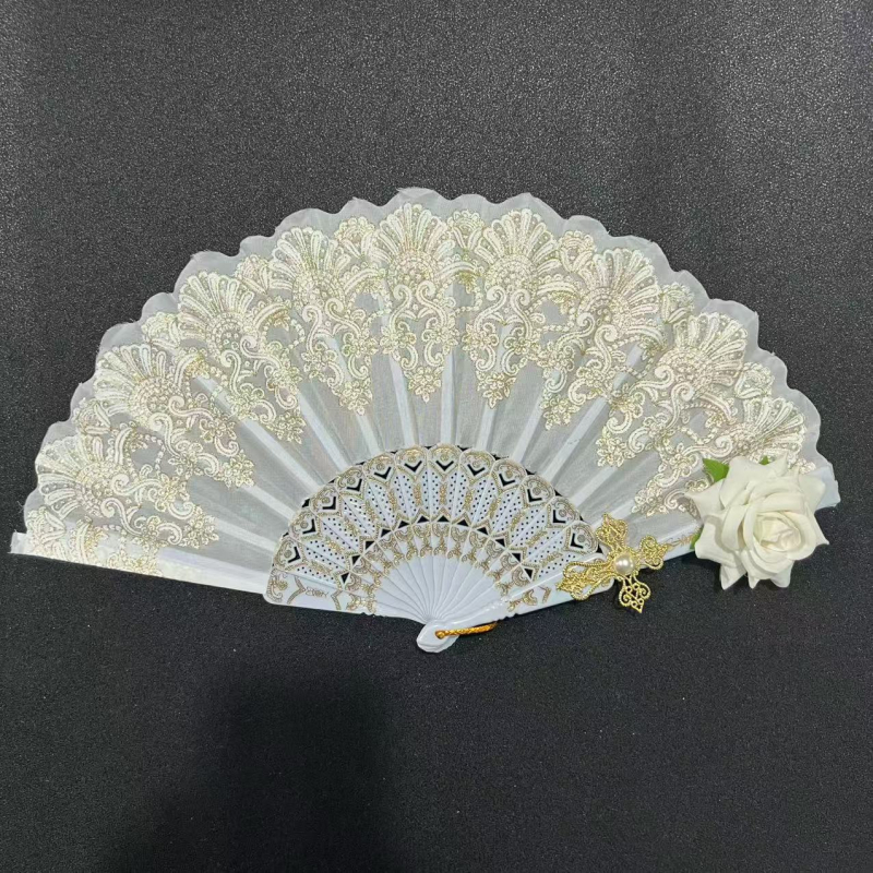 Διπλούμενος ανεμιστήρας με δαντελένο σχέδιο Λολίτα, ρετρό παλάτι στυλ, πλαστικός σκελετός | Κωδικός προϊόντος F8756jsjj95stm