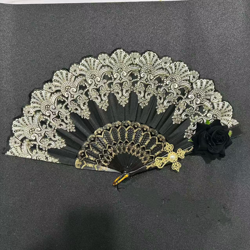 Διπλούμενος ανεμιστήρας με δαντελένο σχέδιο Λολίτα, ρετρό παλάτι στυλ, πλαστικός σκελετός | Κωδικός προϊόντος F8756jsjj95stm