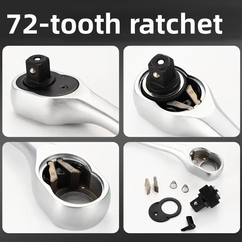 Divvirziena atslēga ar 72 zobi, izliektu rokturu, hromēta pārklājuma, hroma-vanādija tērauds