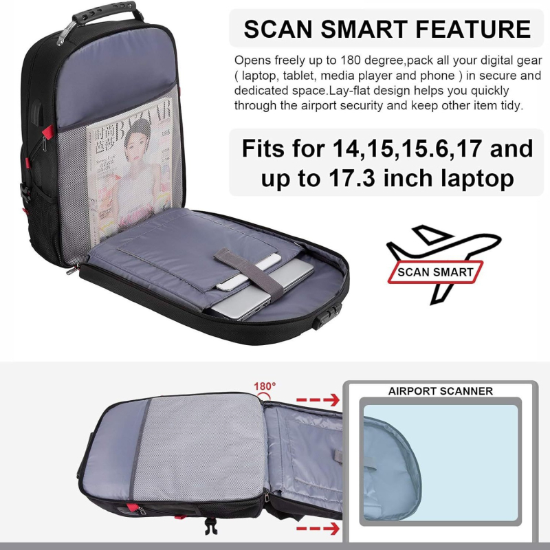 Unisex batoh na notebook pre obchodné cestovanie, objem 36-55 L, Oxford textílie, nylonová podšívka, popruhy s vzduchovým vankúšom, dizajn znižujúci zaťaženie