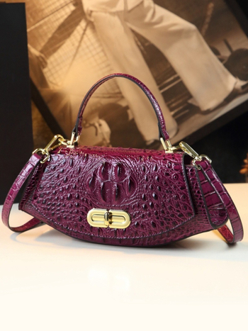 PU anyagú váll- és crossbody táska krokodil mintával, kagyló alakú forma, zárás, nylon belső bélés