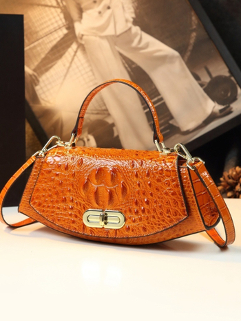 PU anyagú váll- és crossbody táska krokodil mintával, kagyló alakú forma, zárás, nylon belső bélés