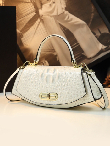 PU anyagú váll- és crossbody táska krokodil mintával, kagyló alakú forma, zárás, nylon belső bélés